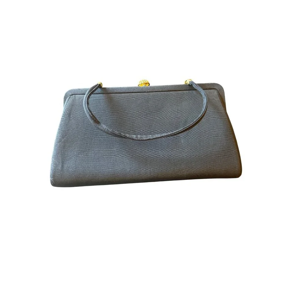 Vintage Black Evening Bag With Gold-Tone Clasp & Peach Satin Lining‎ Dance Prom